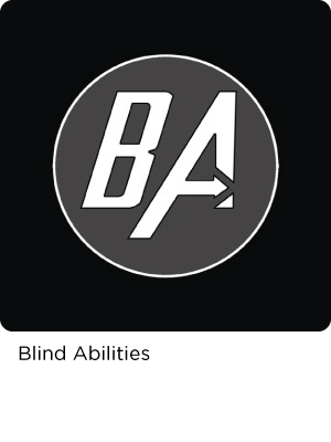 Blind Abilities logo, white letters &ldquo;BA&rdquo; on black circle.