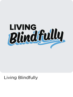 Living Blindfully podcast blue logo text.