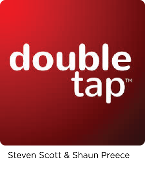 Double Tap podcast red and white logo.